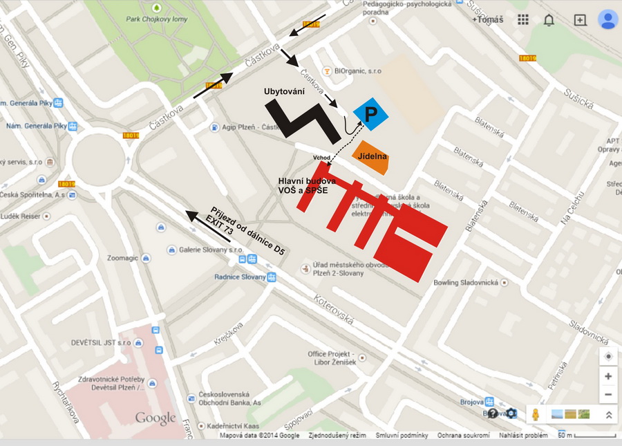 Mapa p��jezdu k VO� a SP�E Plze�